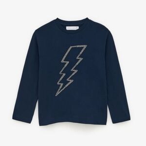 ZARA kids 100% Cotton beaded lightning bolt long sleeve crew neck t-shirt 9